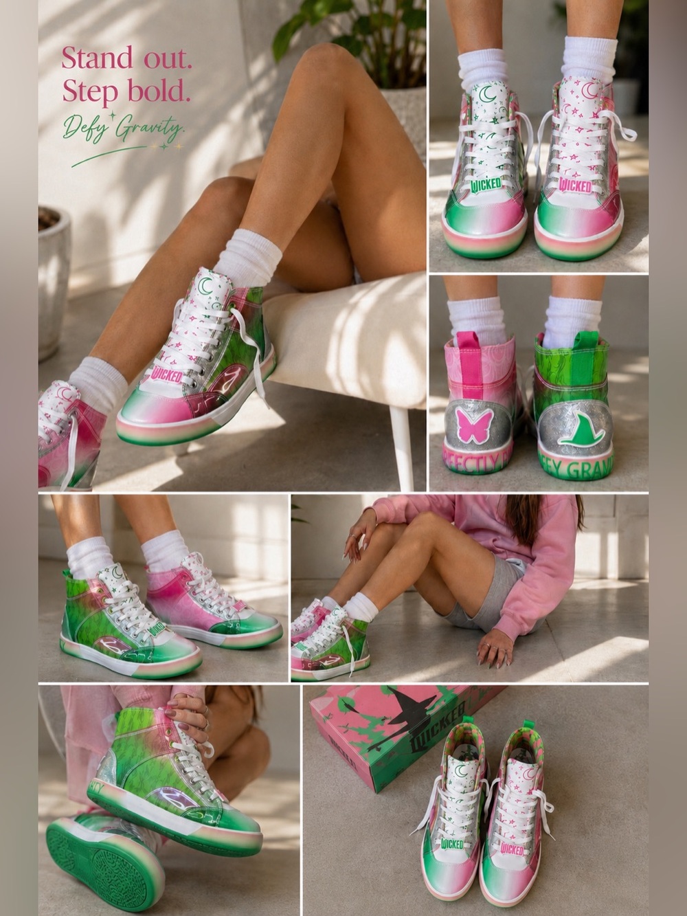 Wicked Gradient High-Top Sneakers — Green & Pink
